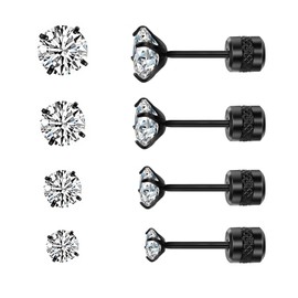 Flat Back Stud Earrings for Women - 6 Pairs Tiny Hypoallergenic Titanium Steel Screw FlatBack Earrings Set | Fashion Zirconia Cartilage Stud Earring Jewelry for Women Men Girls, Acrylic, No Gemstone