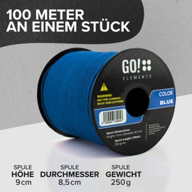 GO!elements 100 m Paracord 2 mm Rope Made of Tear-Resistant Nylon Cord - Paracord 100 Type I Survival Cord - Tear-Resistant up to 45 kg - Suitable as All-Purpose Rope, Cord / Masonry Cord, Colour: