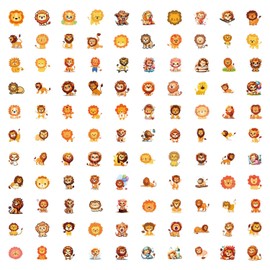 Cartoon Lion Stickers 100 Pieces Cute Decoration for Car Laptop Skateboard Bicycle Moped Motorcycle Bicycle Computer Cartoon Lion Sticker Set, Suitable for Adults Children
