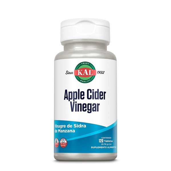 KAL Apple Cider Vinegar, 120 tabletas de Vinagre de Sidra de Manzana, Formula Vegetal (Vegetariano), Garantía Clear Quality (absorción en 30 min).