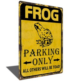 Frog Parking Only Tin Sign Frog Wall Decor Vintage Frog Room Signs Funny Frog Parking Sign Cool Stuff Frog Sign Retro Frog Metal Tin Signs Frog Decor 8x12 Inch (2477)