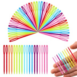 90 PCS Colorful Plastic Sewing Needles - 2.7inch/7 cm Plastic Yarn Needles for Kids, Large Eye Sewing Crochet Needle, Large-Eye Blunt Tips for Crochet, Weaving & Plastics Canvas