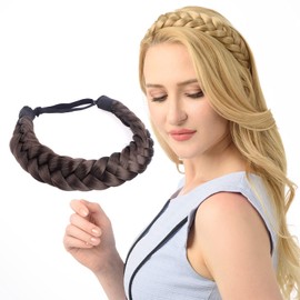 DIGUAN Huge 2 Strands Thick Synthetic Hair Braided Headband Classic Chunky Plaited Braids Elastic Stretch Hairpiece Women Girl Beauty accessory, 4oz (Chocolate)
