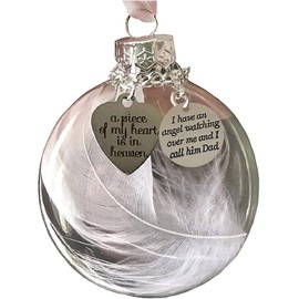 LYPER Clear Christmas Memorial Ornament Feather Ball - A Piece of My Heart is in Heaven Christmas Tree Decorations Memorial Hanging Pendant Gift 2.4''/60mm Round Clear Plastic Ball Ornament (Dad)