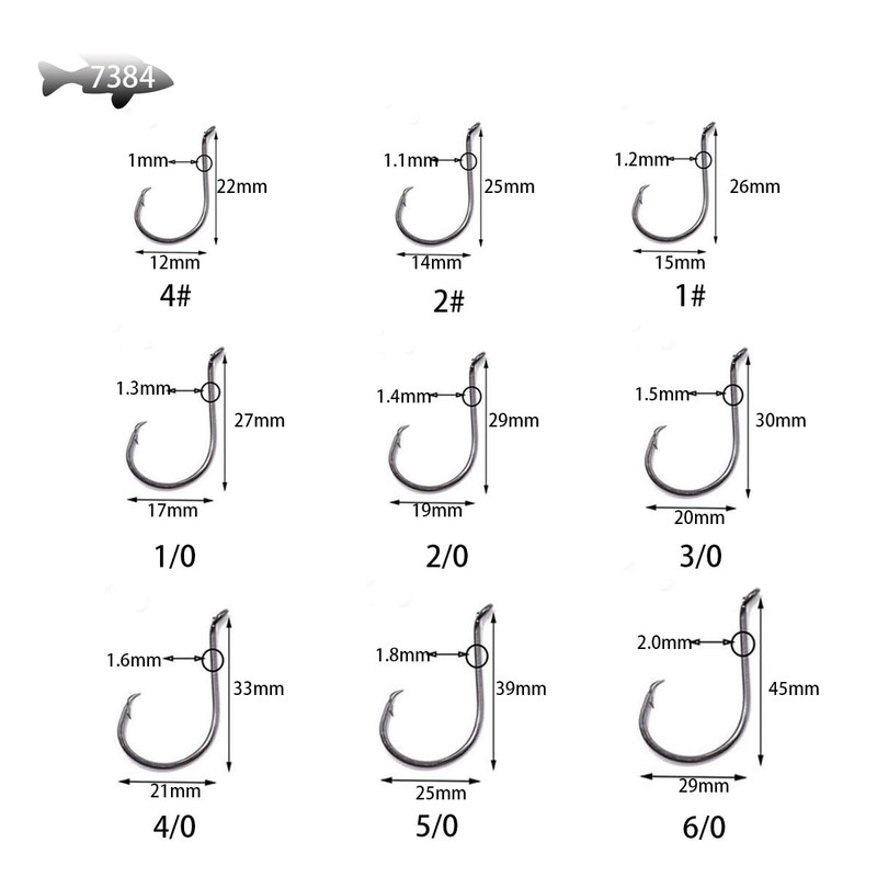 100 Pieces 4#~6/0 7384 High Carbon Steel Up-Turned Octopus Hooks