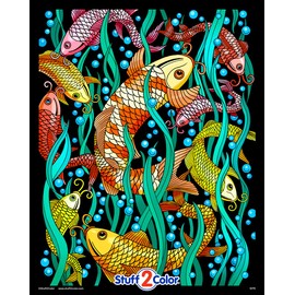 Stuff2Color Koi Fish - Big Fuzzy Velvet Coloring Poster for Kids and Adults (Excellent and Fun Indoor Arts and Crafts Activity)