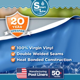 Smartline 20 ft Round Swimming Pool Liner | Swirl Bottom | Overlap Style | 48-52 Inch Wall Height | 20 Gauge Heavy Duty Virgin Vinyl | Designed for Steel Sided Above Ground Swimming Pools