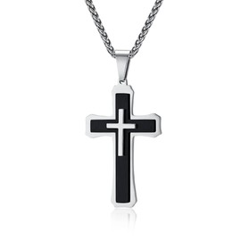 REchoLI Cross Necklace For Man, Stainless Steel Black Cross Layered Pendant With Chain Christian Jewelry
