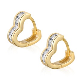 Gold Earrings for Women, Small Heart Hoop Earrings, Hypoallergenic, Small Thick Huggie Heart Cubic Zirconia Earrings, Glitter Earrings, Chunky Hoop Earrings for Women and Girls