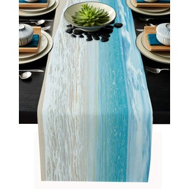 Gsypo Summer Table Runners 70 Inches Long Tropical Ocean Beach Sea Water Table Runner for Family Dinner/Wedding/Outdoor Indoor Party, Cotton-Polyester Blend Dresser Scarf Table Decorations