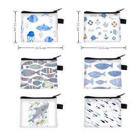 Fubuuf Pack of 6 Mini Sea Animal Coin Purses Women with Zip Small Kids Purse Portable Purse for Coins Cards Keys Headphones - Ocean Motifs