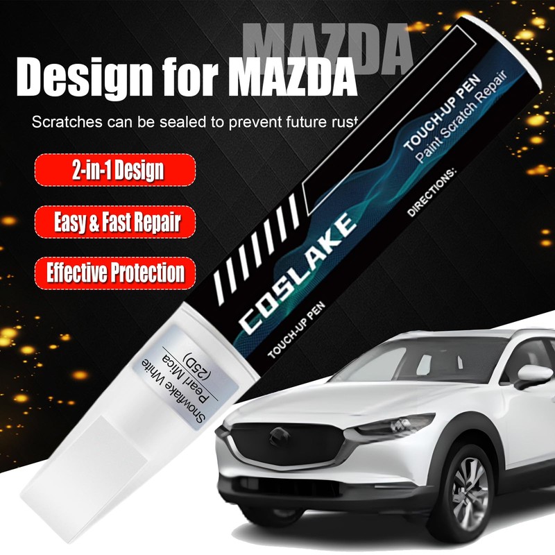 COSLAKE Car Touch Up Paint(Snowflake White Pearl Mica(25D)) for Mazda,
