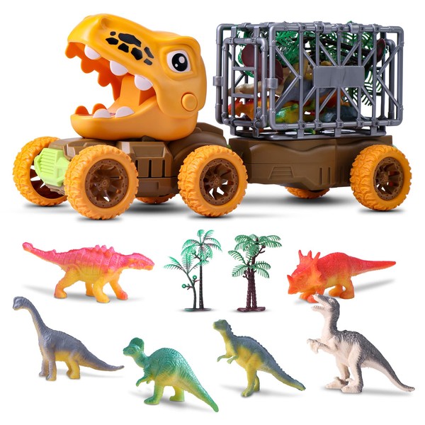 Oderra Dinosaur Toy from 3 4 5 6 Years, Dino Truck Toy with 6 Mini Dinosaurs and Two Trees, Truck Toy from 3 Years, Boys and Girls Children Gifts
