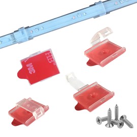 ATBLYV LED Strip Clips – Compatible with IP67/IP68 Waterproof LED Strip Lights (Up to 15mm Width, 4mm Thickness), Self-Adhesive & Screw Mounting, Clear, 100-Pack