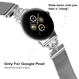 OULUCCI Bands Compatible with Pixel 3 41mm Watch Bands, D-shaped with Diamonds Mesh Loop Magnetic Strap for Pixel 21 Watch Bands for Women Men (Silver)