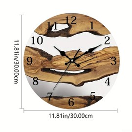 Small Wall Clock, 11'' Frameless Wooden Wall Clocks, Rustic Village Walnut Clocks Decorative for Kitchen Bedroom Living Room(B)