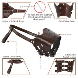 BARKLESS Dog Muzzle Leather, Soft Secure Anti-Barking Leather Muzzle for Small Dogs to Prevent Biting, Breathable and Adjustable, Allows Drinking and Panting, Used with Collars