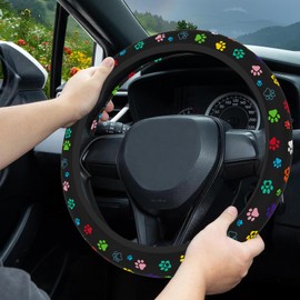Steering Wheel Cover Neoprene Material Most Cars Men&Women Universal 15 inch Premium Non-Slip Spring Steering Wheel Protector Floral Car Accessories (Black Foot)