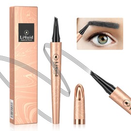 Eyebrow Pen - Upgraded 3D Liquid Eye Brow Microblading Pencil With Micro 4 Point Lift & Brow Pen Snatch, Long-Lasting Waterproof (Gray)