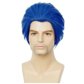 Salaibs Men's Blue Short Straight Wig Anime Synthetic Fibre Cosplay Wig Costume Wig