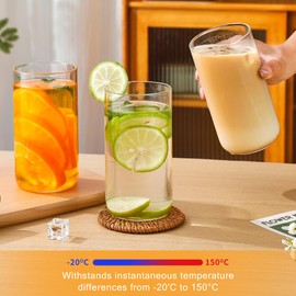 21.3 oz Round R-angle, high boron silicate glass, multi-functional glass cup, 6-piece set, BPA-free, safe. (round-6pcs)