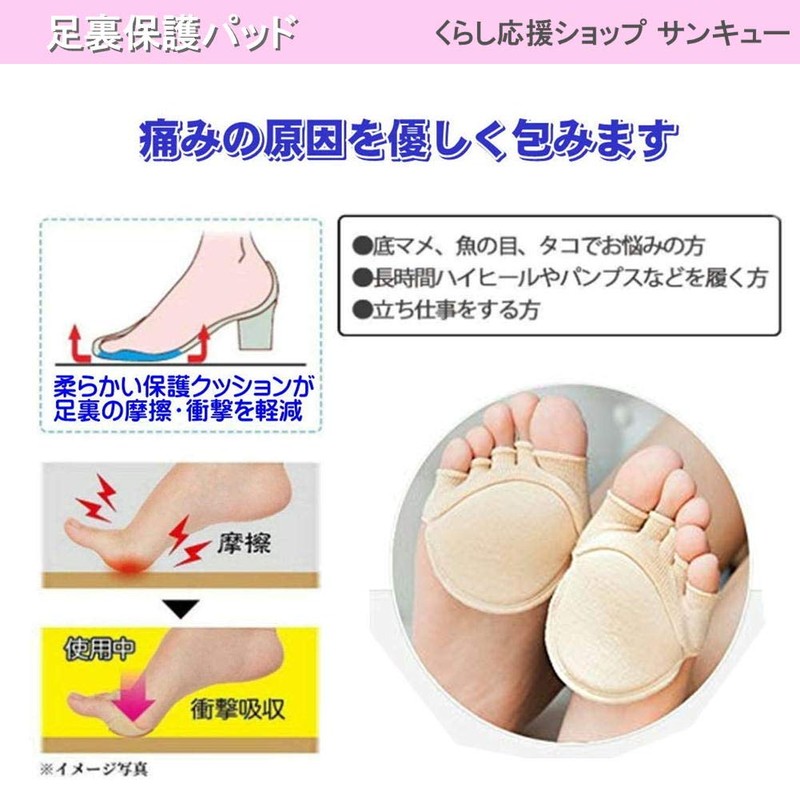 足裏保護パッド 足裏サポート 足裏クッション 衝撃吸収 サポーター 5本指 洗える 柔らかい 足の裏 足底