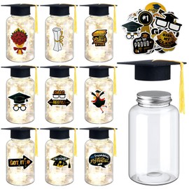 LAIAMER 10 Sets Graduation Mason Jar, 2025 Graduation Centerpieces with Fairy String Lights and Graduation Stickers, Graduation Table Decorations Graduation Party Supplies Favors for College School