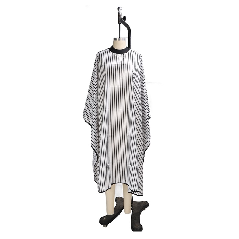 Hair Cut Cape Striped Polyester Waterproof Smooth Surface Neckline Adjustable