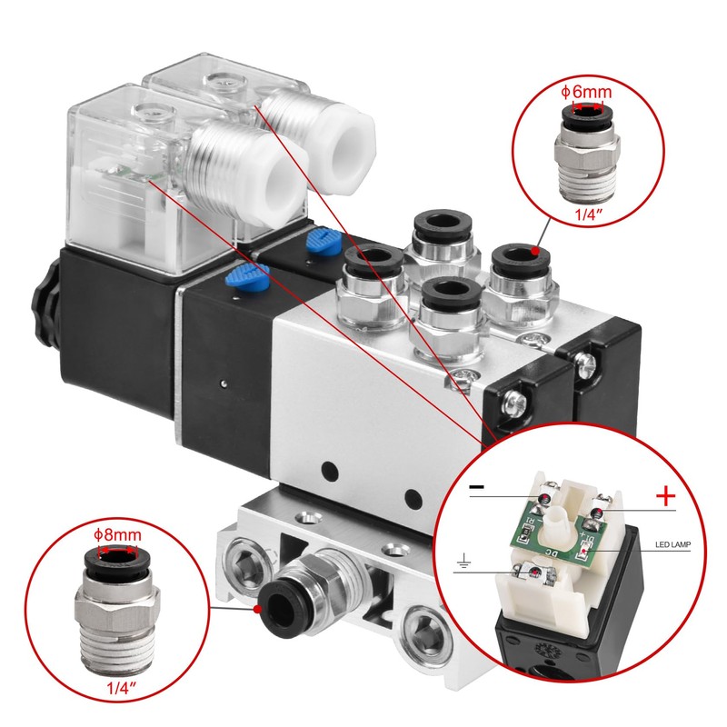 Heschen Pneumatic Solenoid Valve 4V210-08 PT1/4 12V DC 5-Way 2