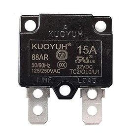 KUOYUH USA 15 Amp 125/250VAC 32/50VDC 88AR Series Automatic-Reset Thermal Overload Protector Circuit Breaker (1-Pack)