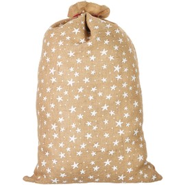 Riffelmacher 19267 Jute Sack Stars Size 50 x 80 cm Lockable Natural White Gift Bag Packaging Christmas Santa Claus