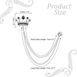 PATIKIL Crown Hanging Chain Brooch Pins, Rhinestone Suit Pins Fashion Crystal Lapel Pins for Women Men Clothes Dress Bouquet Coat Hat Bag, Silver (Black)
