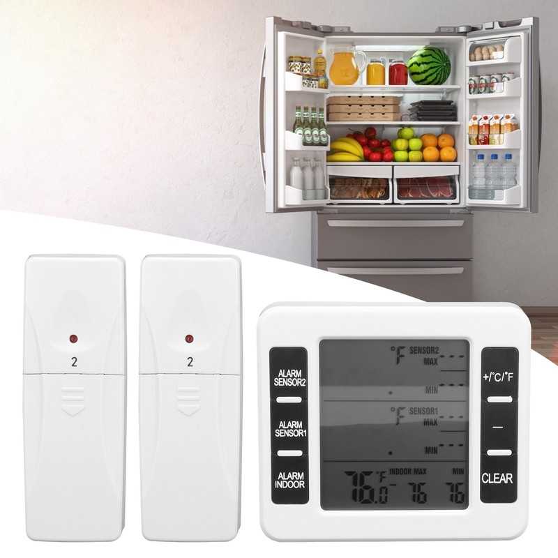 Refrigerator Thermometer Wireless Sensor Temperature Monitor with Audible Alarm for