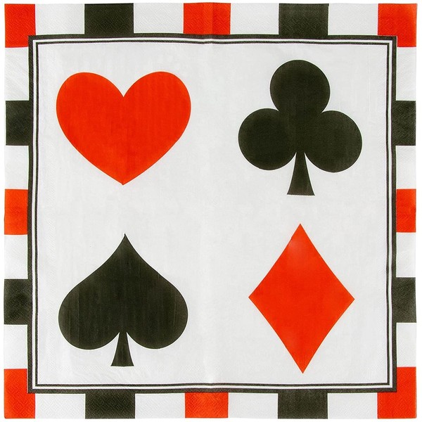 Servilletas de papel con diseño de póquer para suministros de fiesta de casino (16,5 x 16,5 cm, 150 unidades)