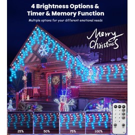 Icicle Outdoor Christmas Lights,460LED 17.5M/57ft Christmas Decorations Lights Plug in,Blue White String Lights with IP44 Waterproof/Remote/8 Modes/Memory/Timer for Window Eaves Garden Outdoor Decor