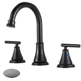 Fransiton Black 8 Inch Widespread Bathroom Sink Faucet 3 Hole, Bathroom Vanity Faucet with Metal Pop-up Drain Assembly, 2 Handle Basin Supply Hoses