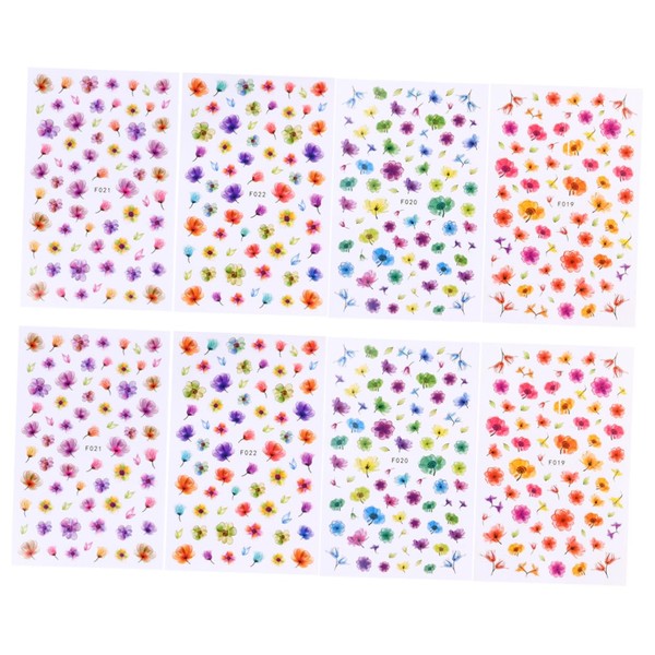 Healvian 8pcs Nail Art Stickers Chic Mixed Pattern Nail Decals