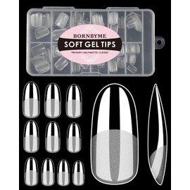 Medium Round Nail Tips,120PCS Pre Almond Round Buff Full Cover Shaped Nail Extenison Tips Half Matte Gel X Nail Tips Acrylic False Nail Tips