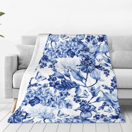 Printed Watercolor Blue and White Floral Throw Blanket Ultra Soft Cozy Flannel Fleece Blanket Plush Warm Lightweight Bedding for Couch Sofa Chair Bed Living Room Bedroom Decor,40"X30"