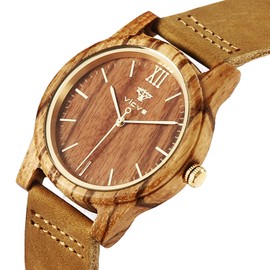 VICVS Wooden Watches for Men Women Natural Walnut Olive Wood Chronograph Japanese Quartz Adjustable Strap Military Sports Leisure, Zebra-1, Strap.