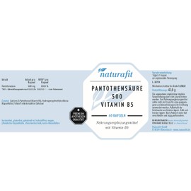 naturafit Pantothenic Acid 500 (Vitamin B5) Capsules, Pack of 60 Capsules