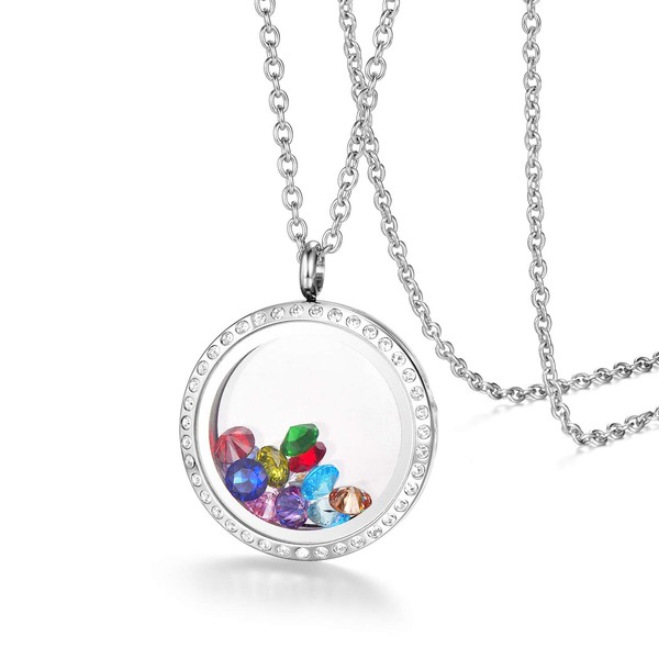 EVERLEAD Stainless Steel Living Memory Floating Charms Locket Necklace with