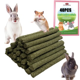 Rabbit Chew Toys 40pcs Timothy Hay Sticks About 14oz/400g Hamster Molar Snacks Handmade are Perfect Food Accessories for Bunny Guinea Pigs Rats Chinchillas Gerbils (40pcs Timothy Hay Sticks)