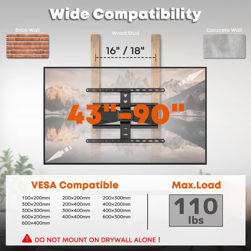 PUTORSEN Ultra-Slim TV Wall Mount for Most 43-90 Inch TVs,