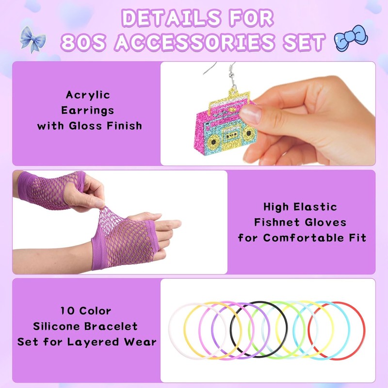 Accesorios de neón 80s para mujer – Guantes de red,