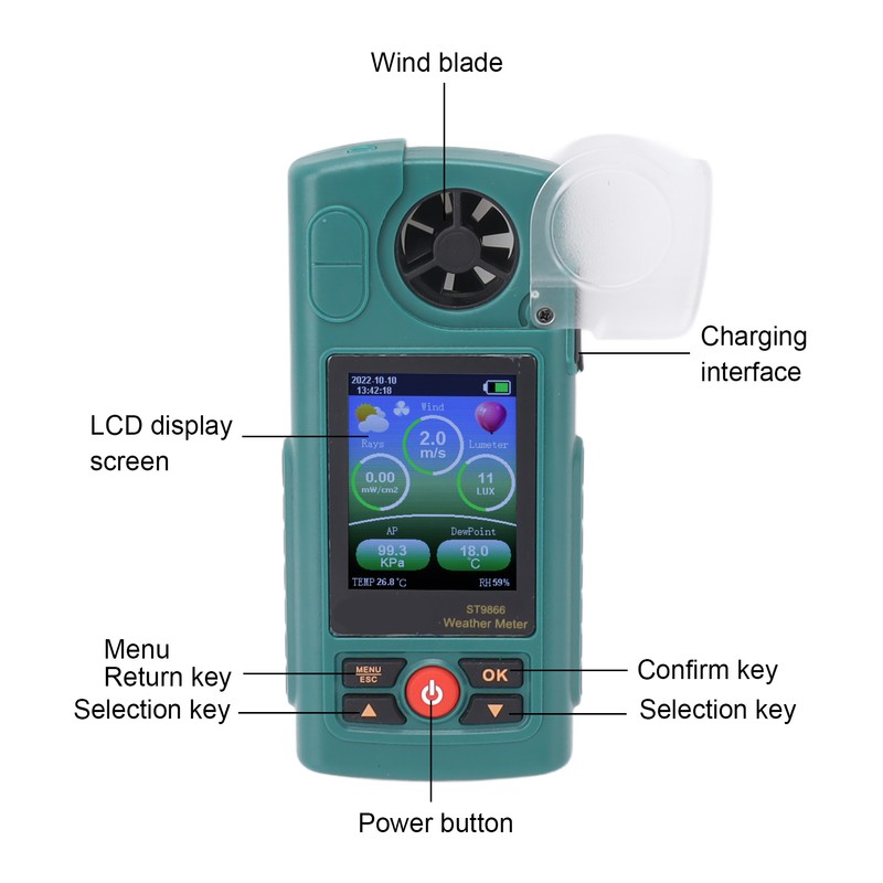 Weather Meter Handheld Air Flow Velocity Tester Digital Wind Speed