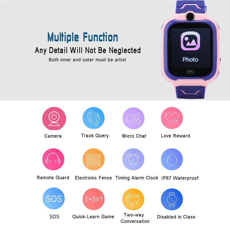 Smartwatch Multifunction Children Digital Wristwatch for IOS/AndroidQ12 Pink