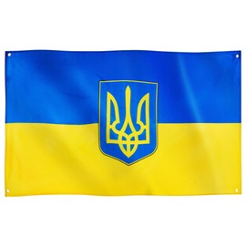 Runesol Ukraine Flag 3x5ft 3x5ft Ukrainian Flag Ukrainian Crest Flag Ukrainian National Flag Ukrainian Banner 4 Grommets Grommets in Each Corner Premium Flags Indoor Outdoor