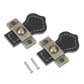 PATIKIL 2" Leather Drawer Pulls with Iron Sheet, 2 Pcs Leather Strap Trunk Handle Cabinet Knobs Hardware Replacement Single Hole with 22mm Screws for Dresser Door Suitcase Luggage, Black