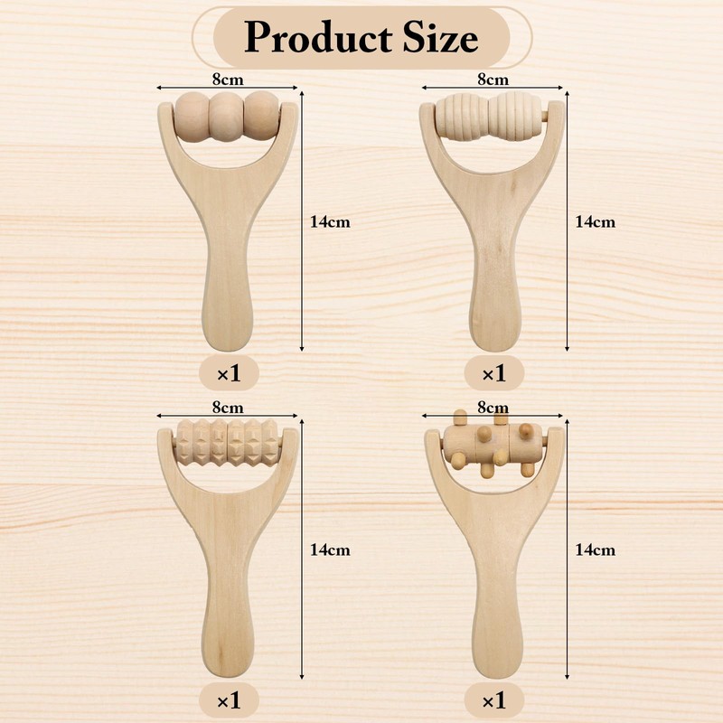 KASURE Wooden Massage Roller, 4 Pcs Manual Massage Tools, Back